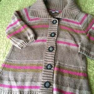 Brown and pink cardigan with cowl style neck